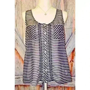 XHILARATION Woman SHEER Top NAVY BLUE and WHITE Button Down Blouse Shirt size M